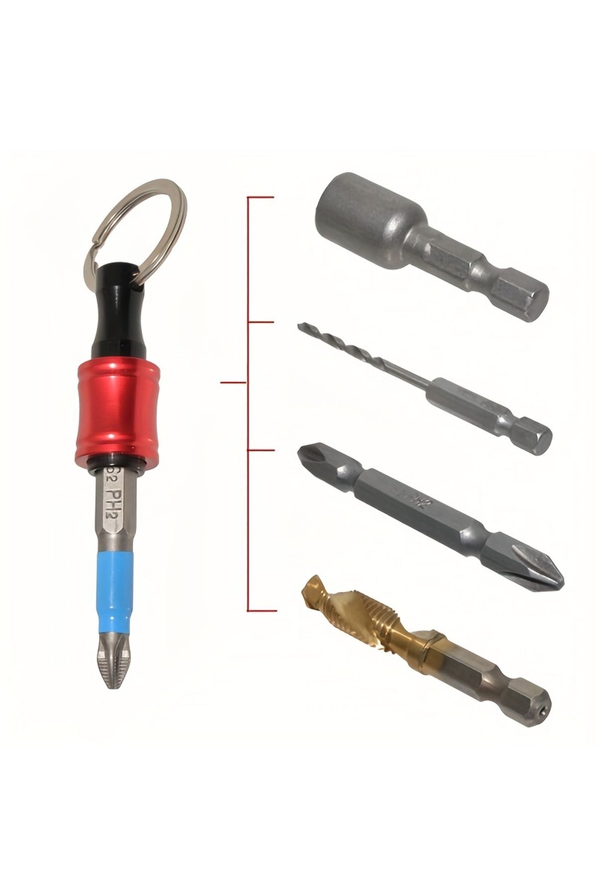 Choice-Red 6pcs/set 1/4" Hexagonal Shank Screwdriver Head Holder Extension Rod Key Chain Adapter Drill Bit 3
