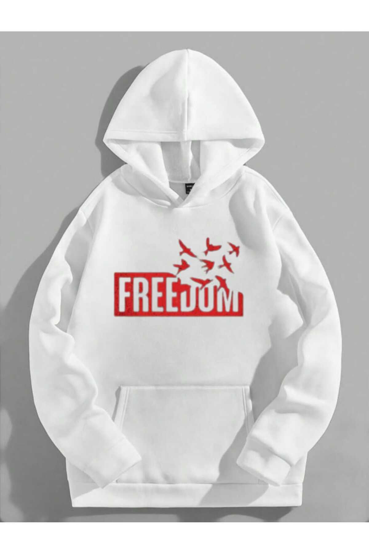 REBRAND Freedom Baskılı Unisex Sweatshirt Oversize Kapşonlu Yeni Tasarim