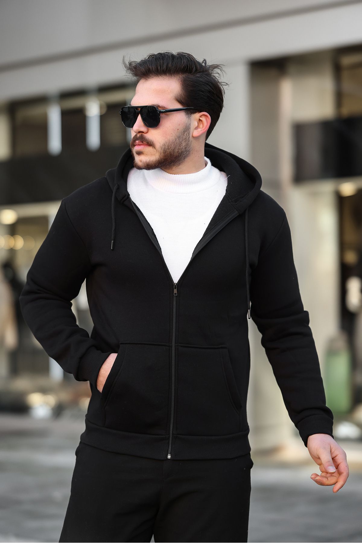 ixir 3 İplik Fermuarlı Pamuklu Sweatshirt Siyah