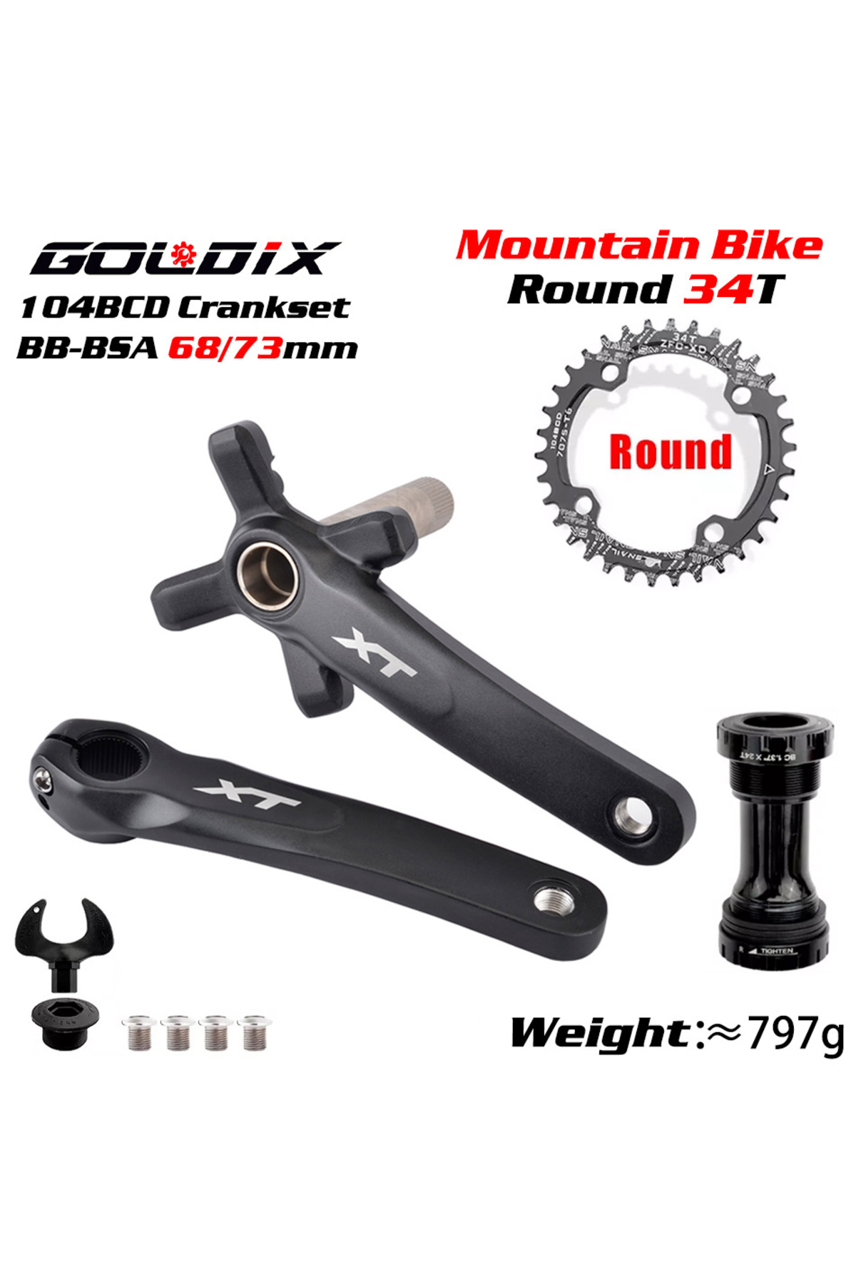 Choice 170mm Crank BB Round 34T XT Bicycle Crankset 104BCD MTB Bike ...