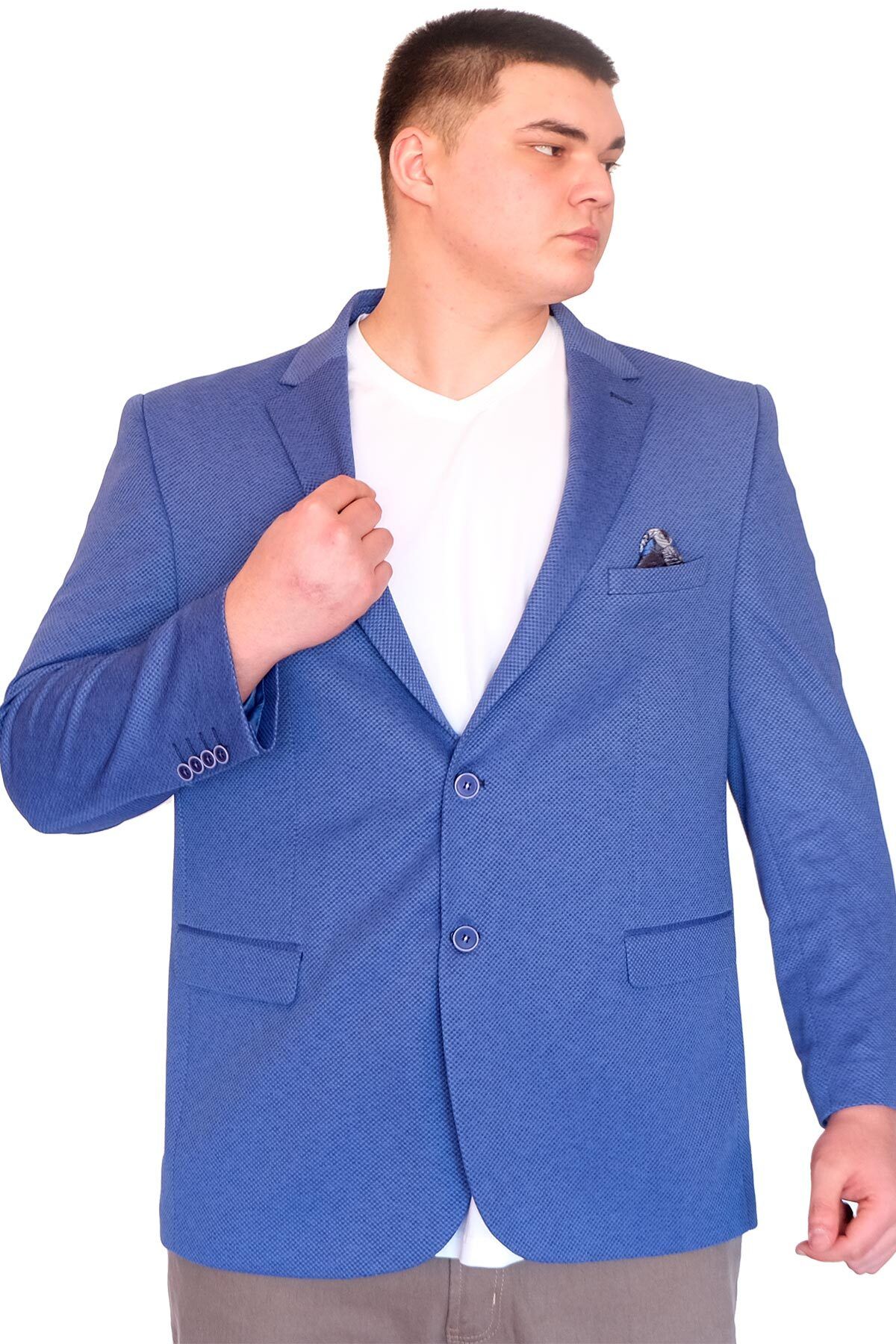 ModeXL Mode XL Büyük Beden Erkek Klasik Blazer Ceket DIAGO 23027 Mavi