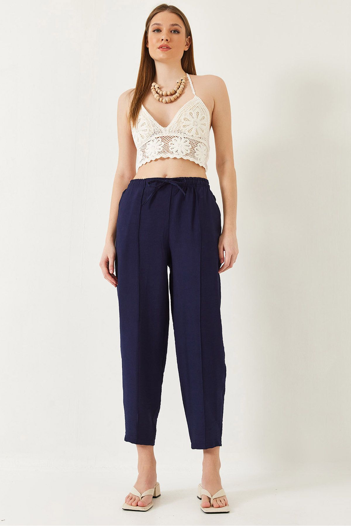 Bianco Lucci Spodnie Damskie Lniane Typu Baggy 80017 Kobieta - 40