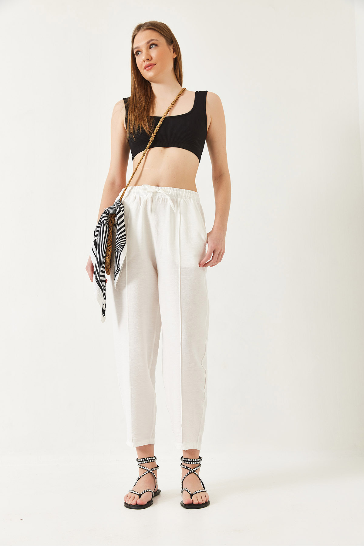 Bianco Lucci-Γυναικείο λινό παντελόνι Shalwar 80017 60271040 2