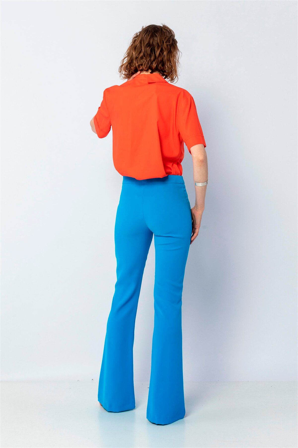 Green & Country-Blue Flare Trousers - High Waist and Accessory Detail 7
