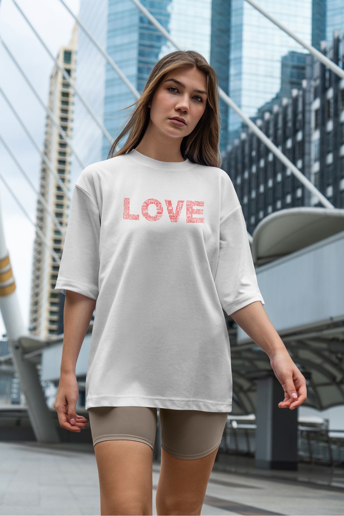 cc collection Love Baskılı Kadın Oversize T-Shirt