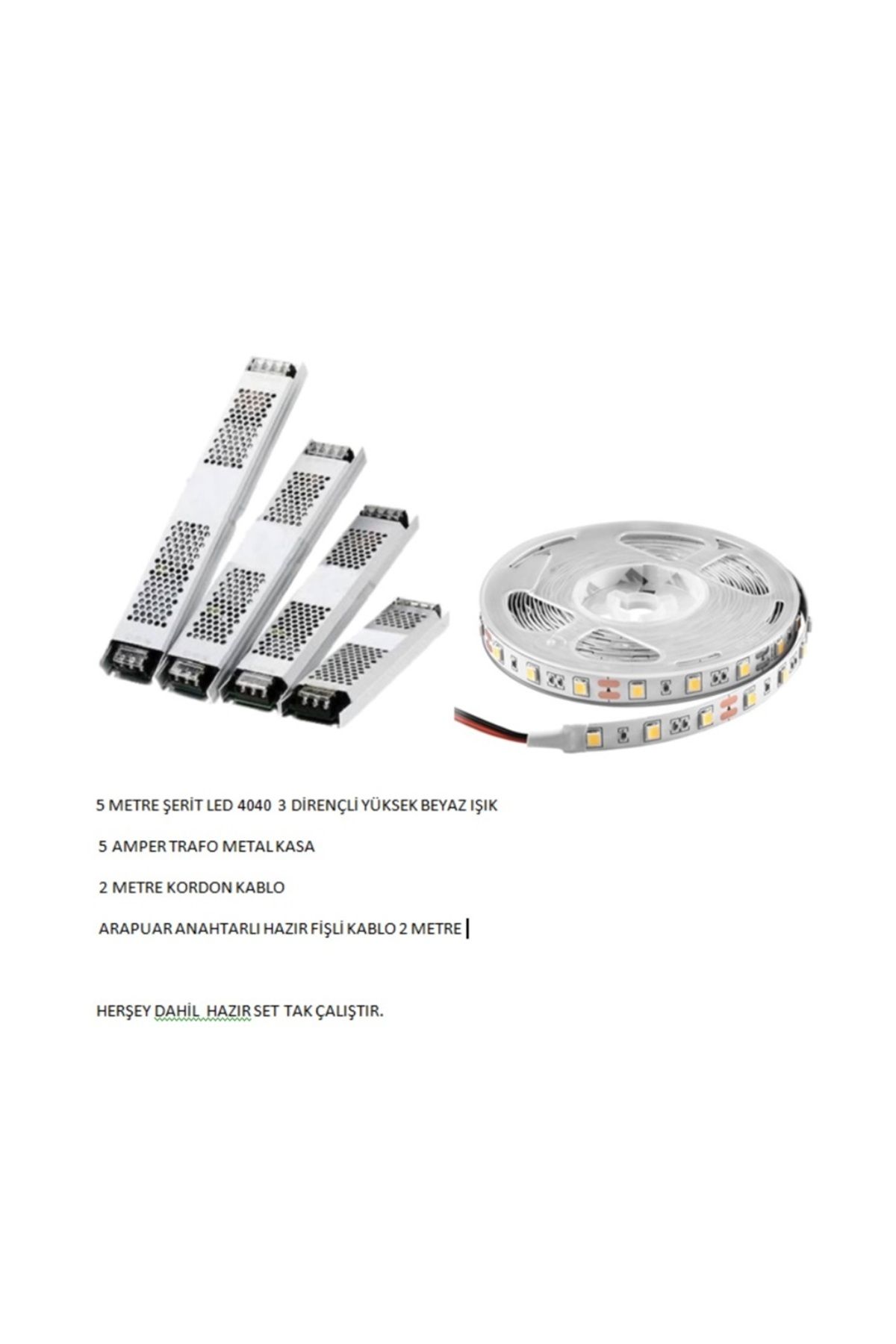 YILDIZ 4040 3 Dirençli Gün Işığı Led 5-10-15-20-25-30 Metre Şerit Led+Trafo+Kablo+Hazır Tak Çalıştır Kullan