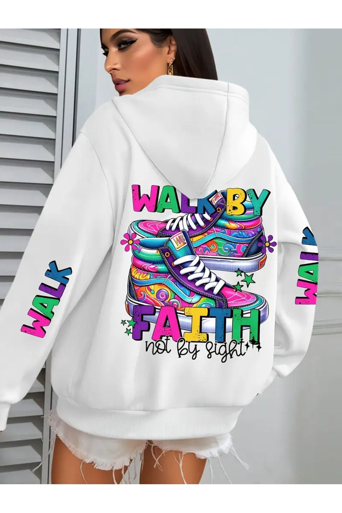 LUNAVISTA İnançla Yürü baskılı Oversize Unisex Hoodie