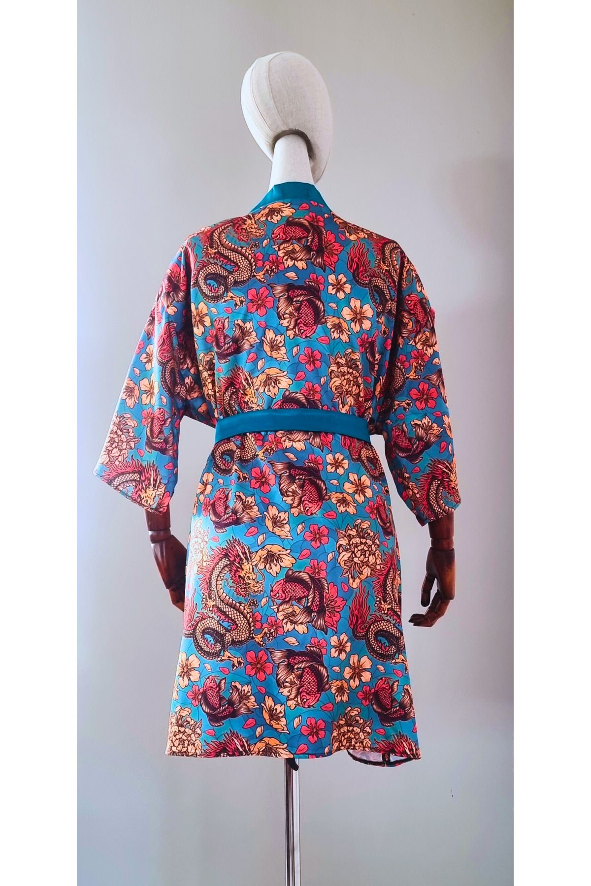 Atelier Nui Blue Dragon Kimono / Mavi Ejderha Baskılı Kimono Elbise & Beachwear