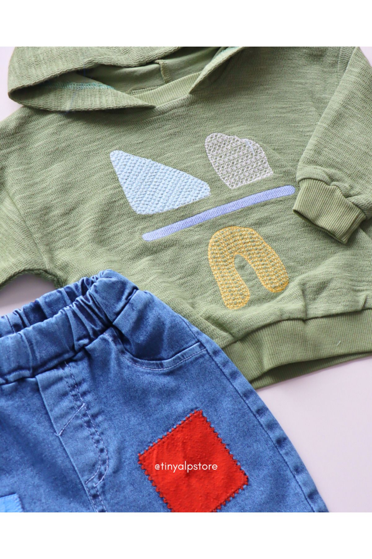 Necix's-Basic Asymmetrical Design Pattern Hooded Jeans Baby Boy Set of 2 5