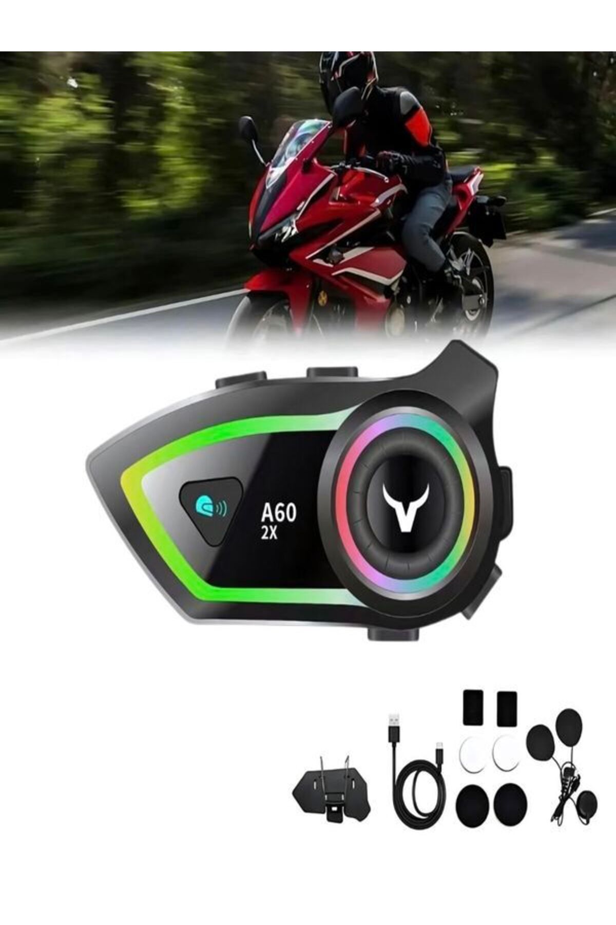 DEANB A-06 Ip67 2 Kişi 300m İNTERKOM Su Geçirmez Rgb Işık Wireless Motor Motosiklet Kask Kulaklığı