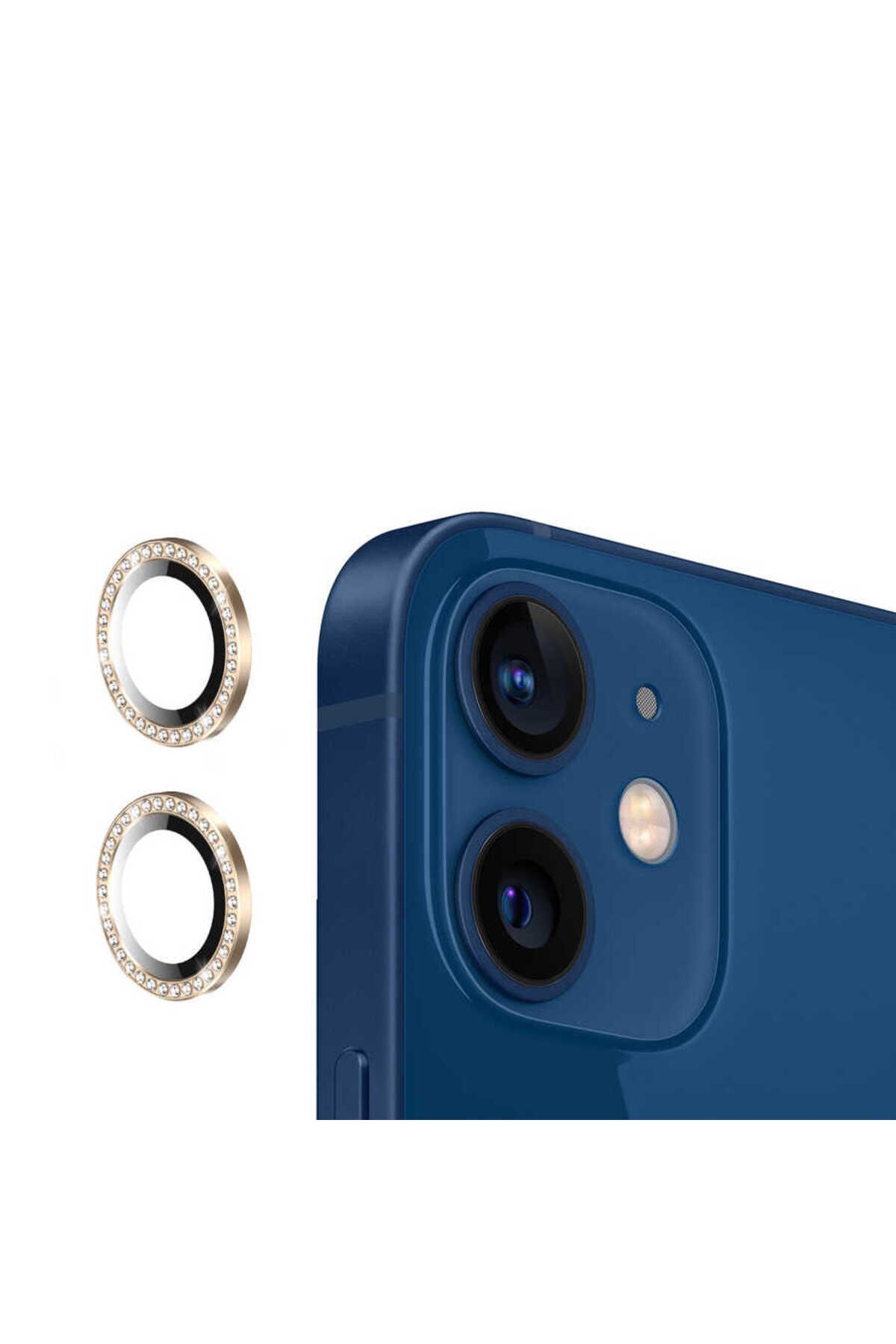 birlik aksesuar Apple iPhone 12/12 Mini Lisanslı Taşlı Kamera Lens Koruyucu