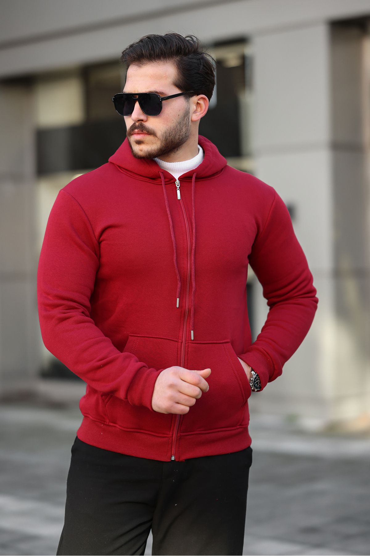 ixir 3 İplik Fermuarlı Pamuklu Sweatshirt Kırmızı