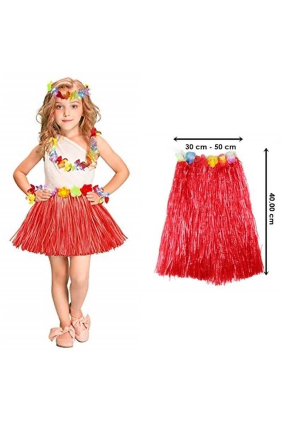 MELFSHOP Hawaii Hula Eteği Kırmızı Renk 40 cm