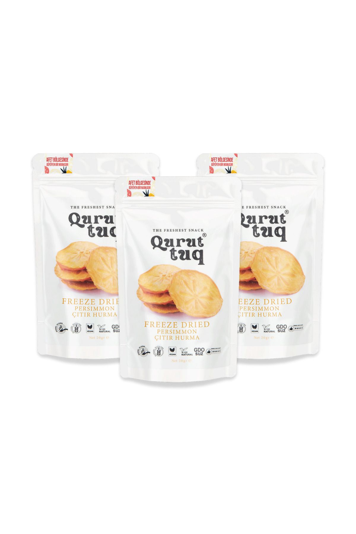 QuruttuQ 3'lü Paket Freeze Dried-Dondurularak Kurutulmuş Çıtır Cennet Hurması Cipsi 3x20gr Şeker İlavesiz