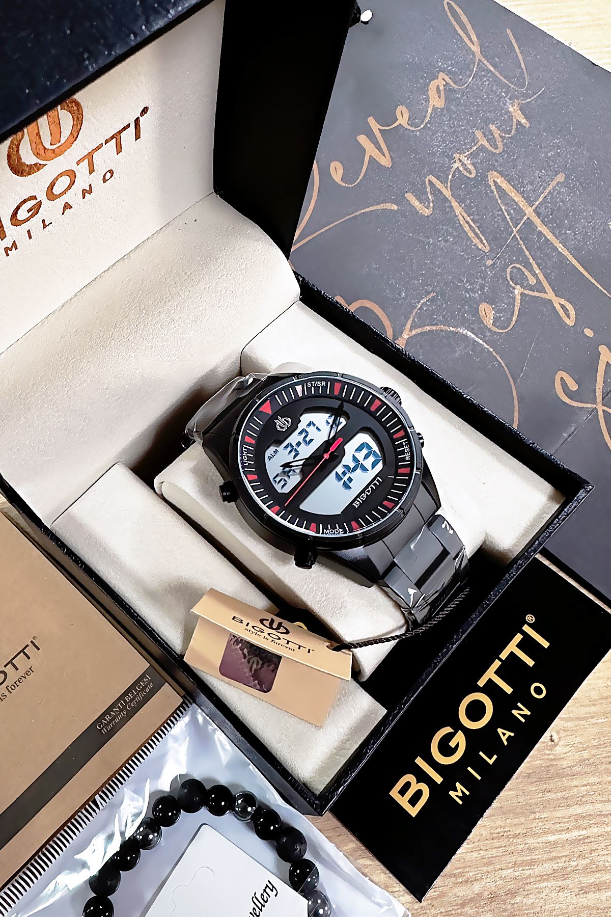 Bigotti-5 Atm Waterproof Men's Wristwatch - Black Color, Steel Band, Gift Bracelet Bme2021C4 4