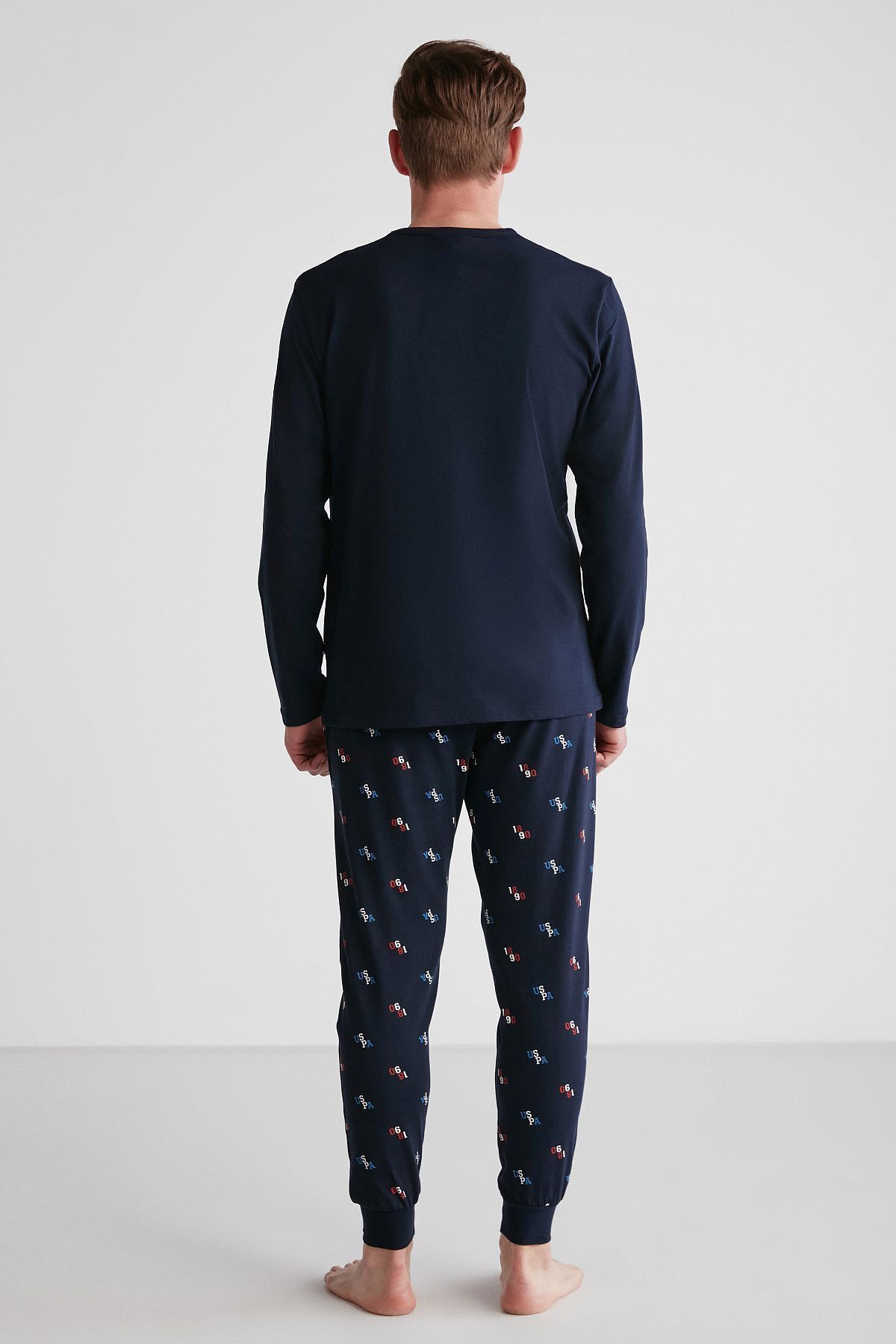 ست پیژامه آبی مردانه پولو اسن ایالات متحده لباس خواب آستین بلند سرمه ای 18735 U.S. Polo Assn.