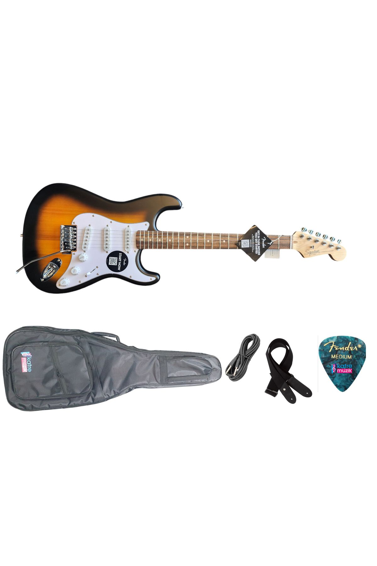 SQUIER Fender Squier Debut Stratocaster Sunburst Elektro Gitar Seti (Katre Müzik Kılıf,Askı,Pena,Jak Kablo)