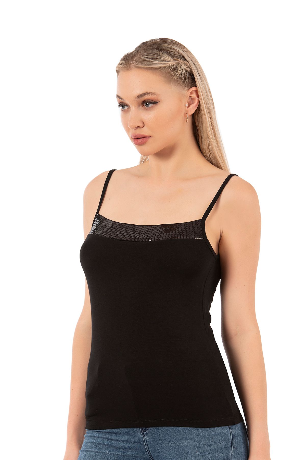 ÖZKAN underwear-أوزكان 2102 قماش فيسكوز نسائي مرن ومريح، ياقة بحزام على شكل حبل، تفاصيل من الترتر 3