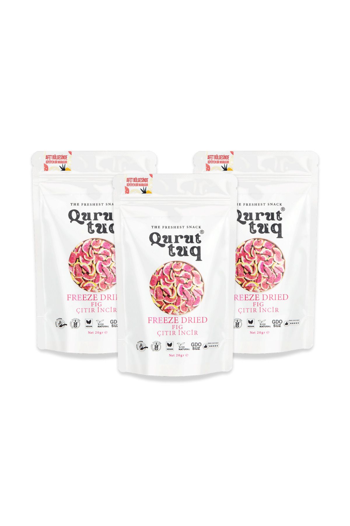 QuruttuQ 3'lü Paket Freeze Dried-Dondurularak Kurutulmuş Çıtır İncir Cipsi 3x20gr Katkısız-Şeker İlavesiz