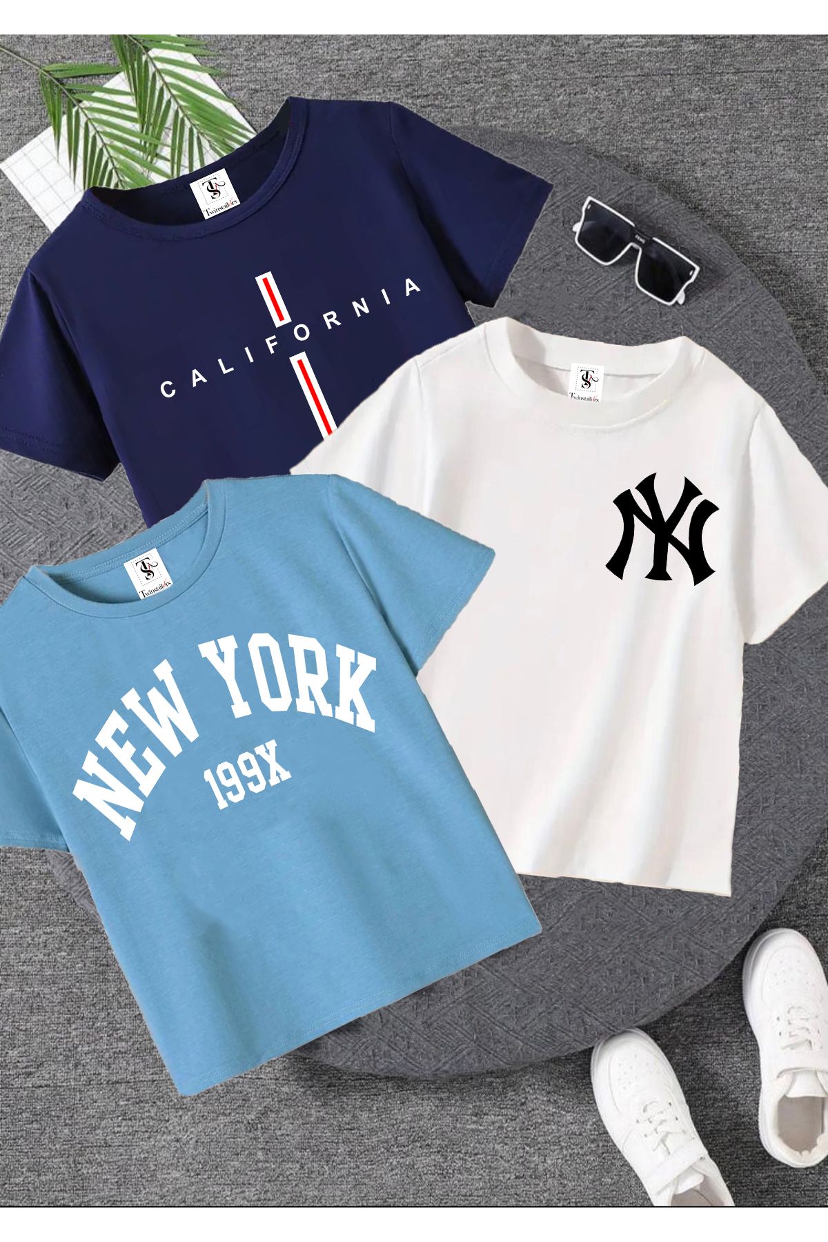 twins tailors New York Printed 3 Pack Unisex Navy-Blue-White Kids T-Shirt