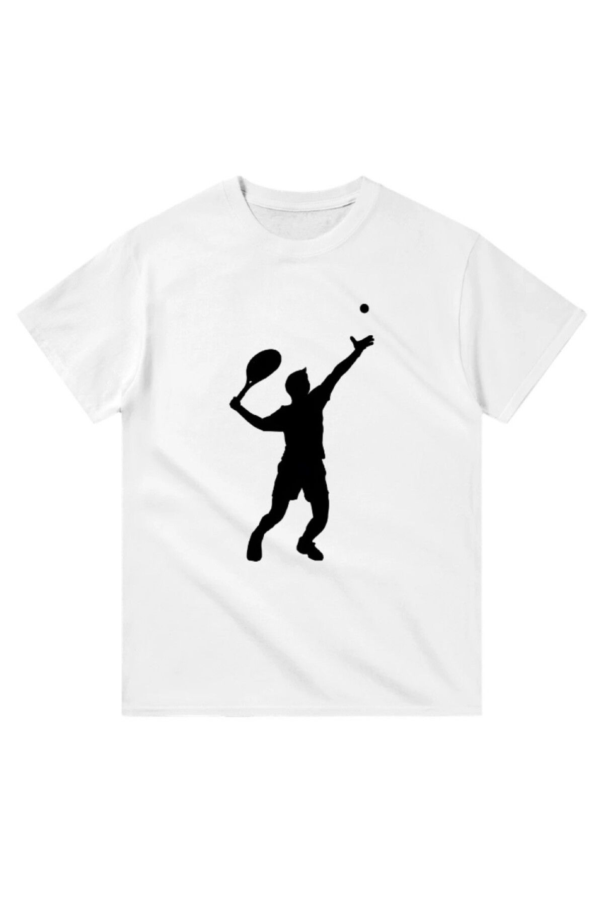 Cooqpoo Zıplayan Tenis Topuna Vuran Baskılı XS-S-M-L-XL-2XL Beden Kadın Erkek Unisex Pamuklu Beyaz Tshirt