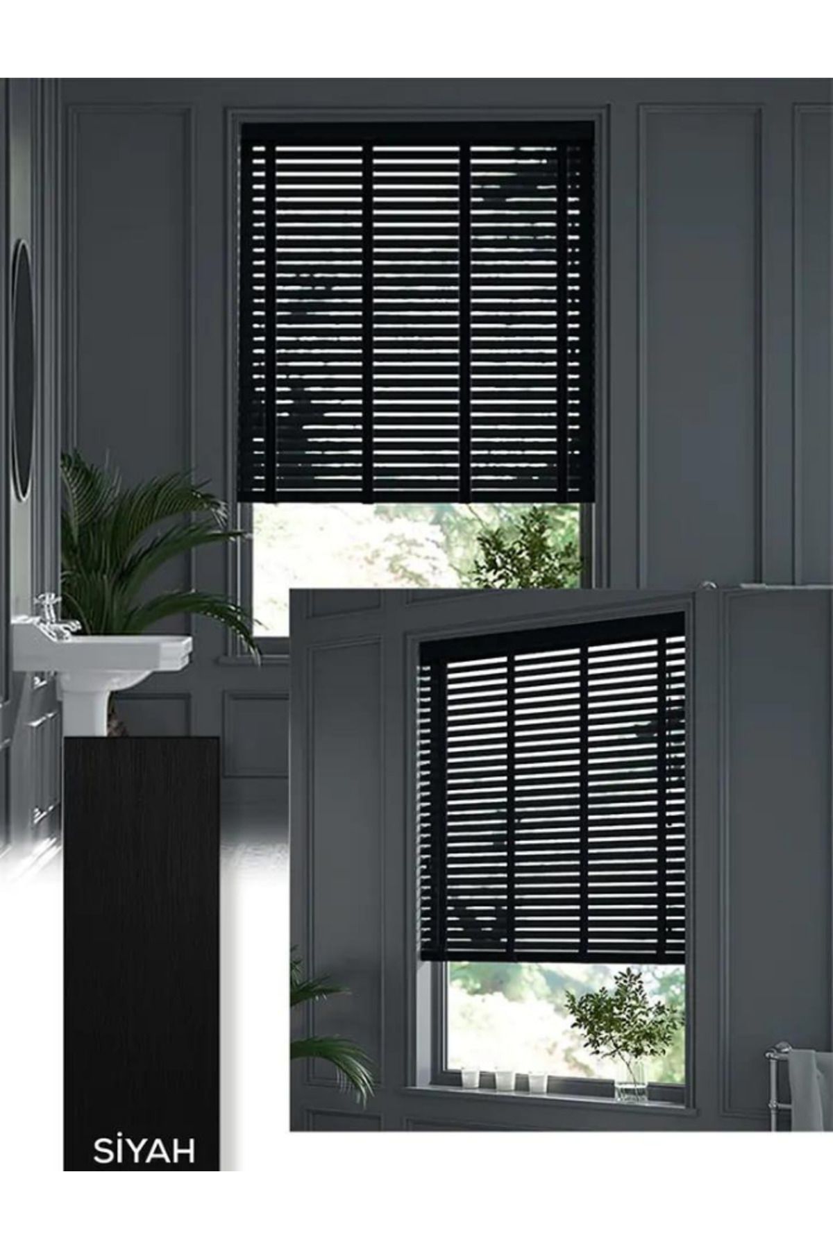 YS PERDE TASARIM Wooden Blinds %100 Doğal Ahşap Jaluzi 50mm, Alüminyum Kasalı Yüksek Kaliteli - Black / Mat Siyah