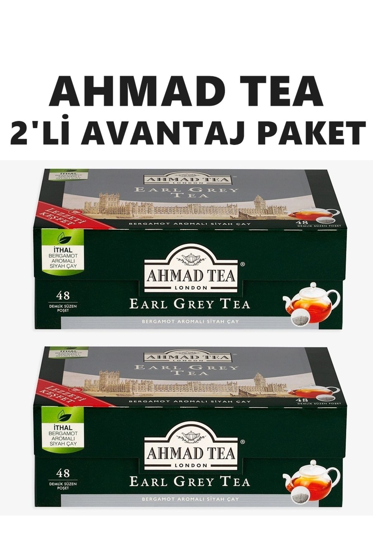 Ahmad Tea 2'li Ahmad Tea Earl Grey 48 Demlik Süzen Poşet Çay 153g x 2 Adet