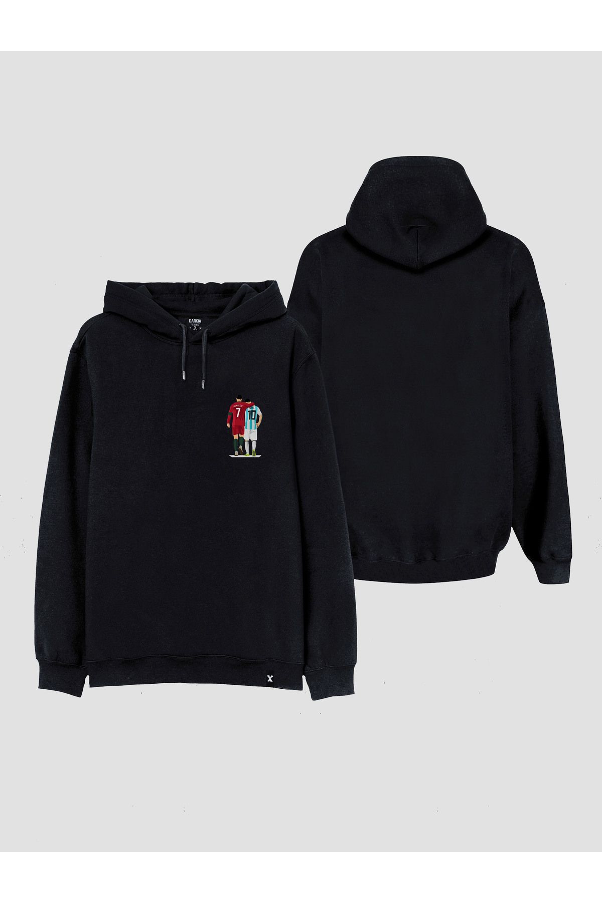 sielta Messi Ronaldo Göğüs Baskılı Kapşonlu Unisex Siyah Sweathsirt Hoodie