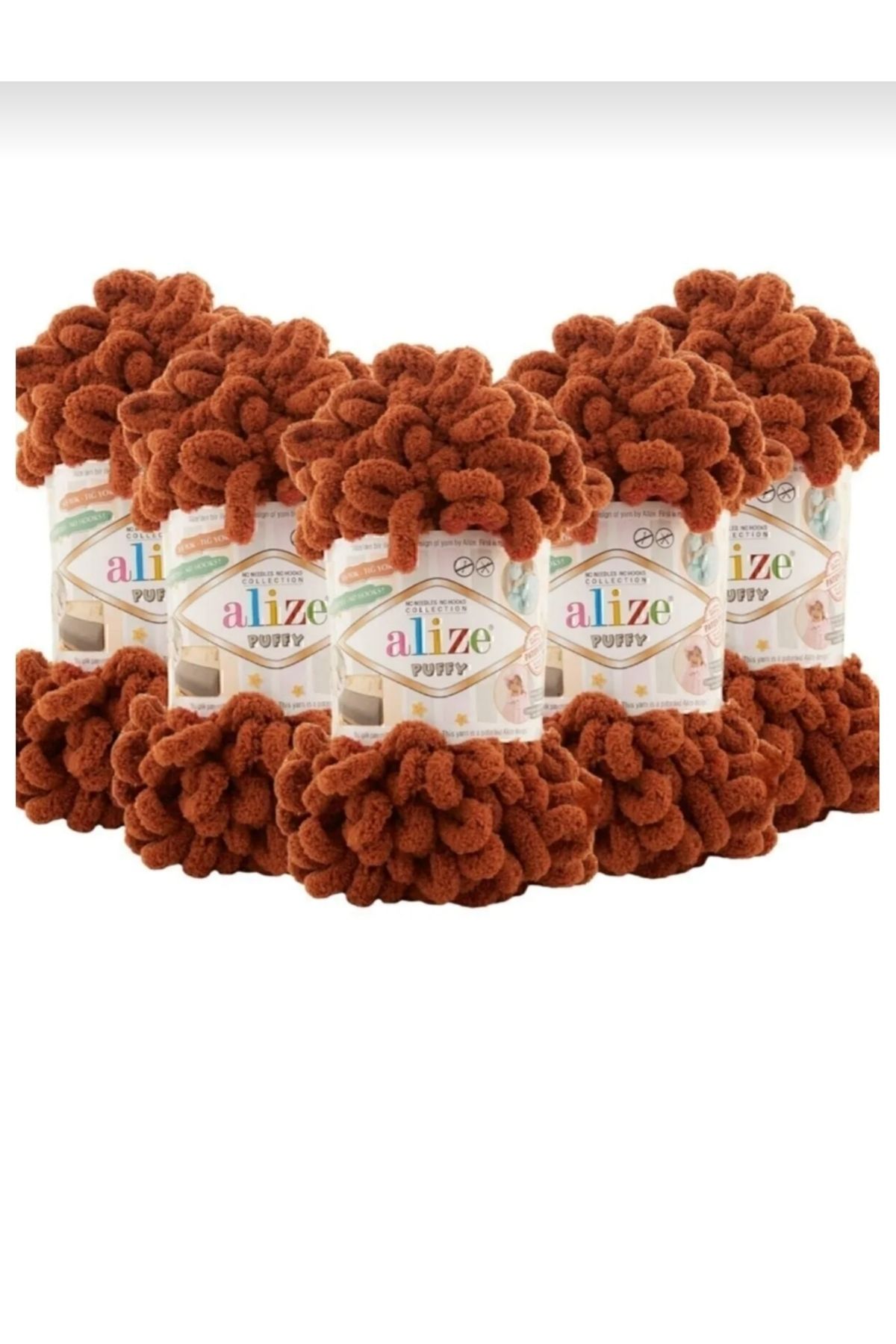 Alize-597 Model Puffy Finger Yarn - Brown 5 Pack 1