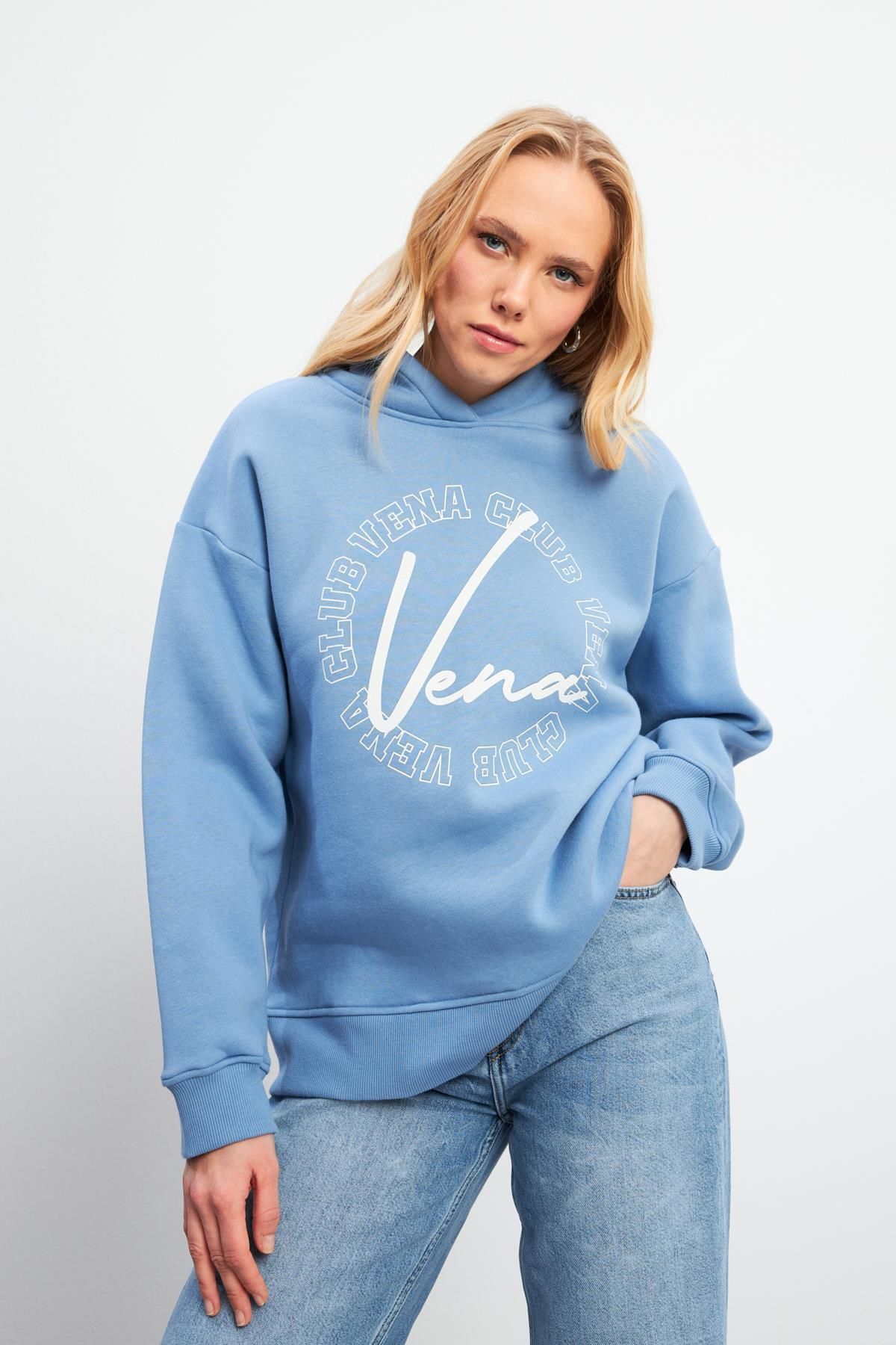 VENA Club Baskılı Sweatshirt - MAVİ