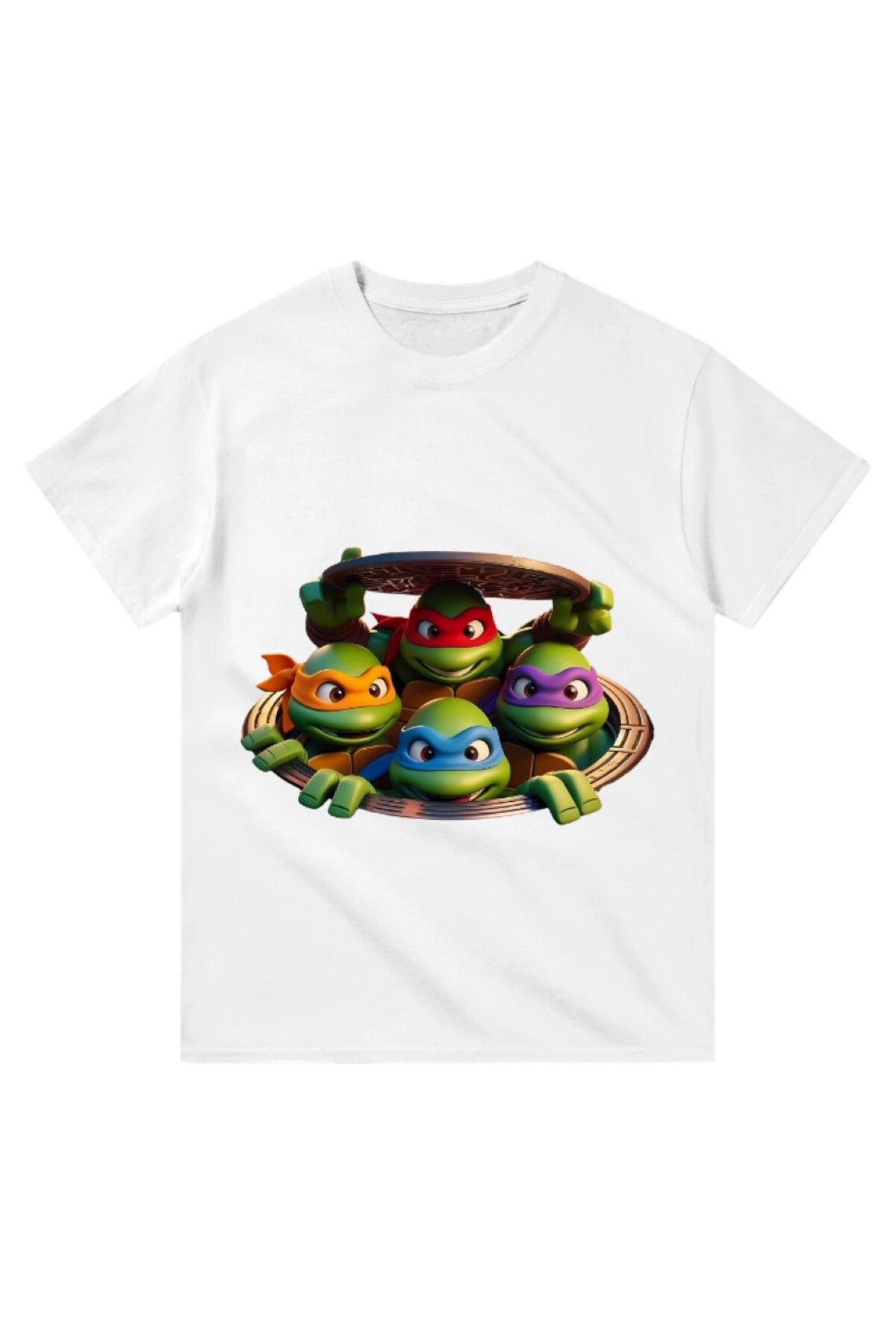 Cooqpoo Saklanan 4 Yeşil Kaplumbağa Baskılı XS-S-M-L-XL-2XL Beden Kadın Erkek Unisex Pamuklu Beyaz Tshirt