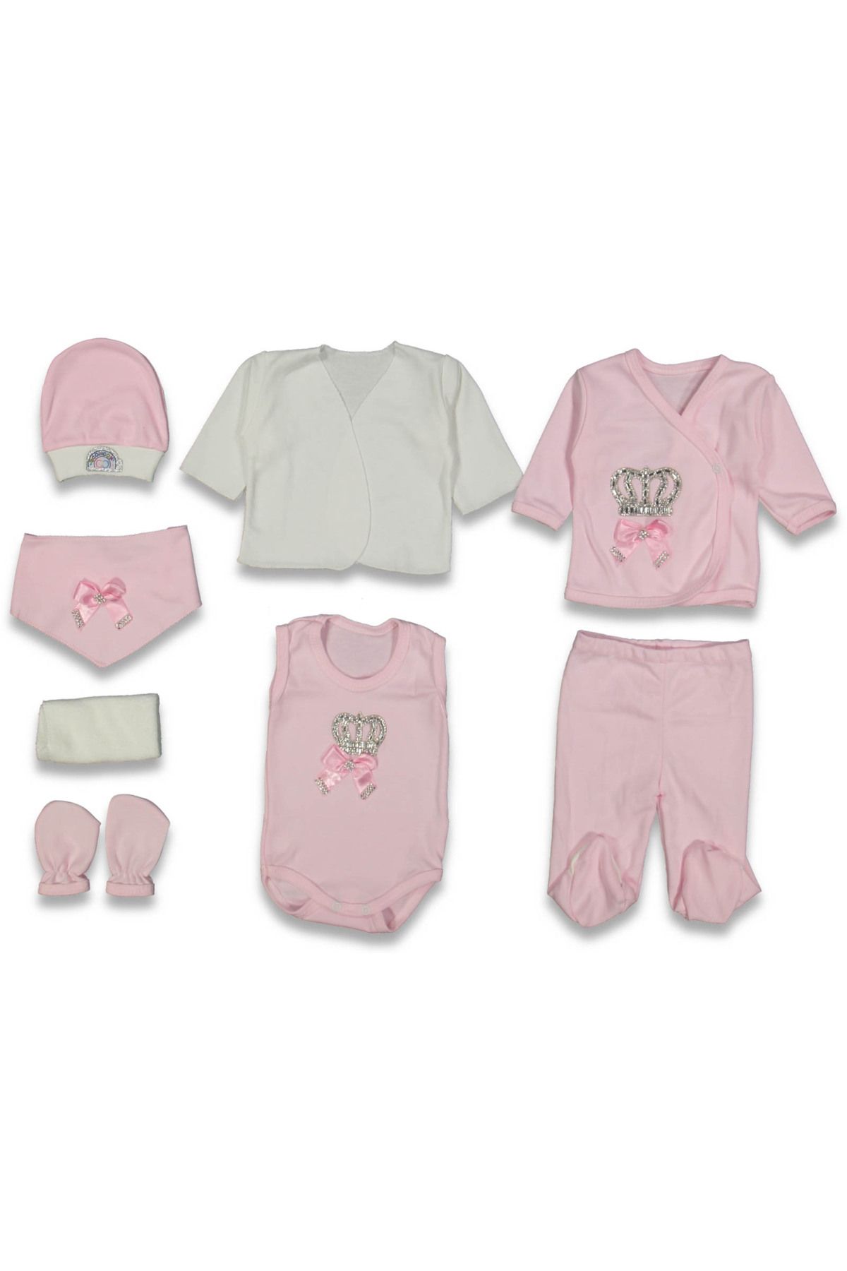 MeraklıBebe YENİDOĞAN BEBEK 0/3 AY 8 Lİ TAŞLI DESENLİ LÜX ZIBIN SET