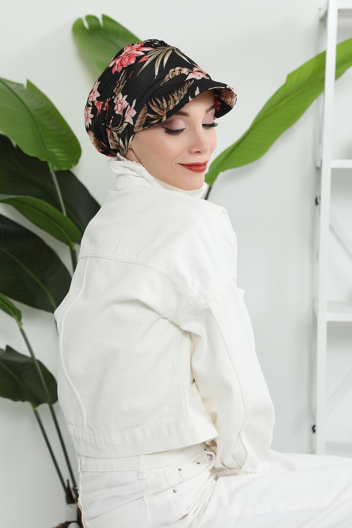 Aisha's Design-Pălărie cu vizor din bumbac pieptănat cu model - Bonnet, B-73YD 6