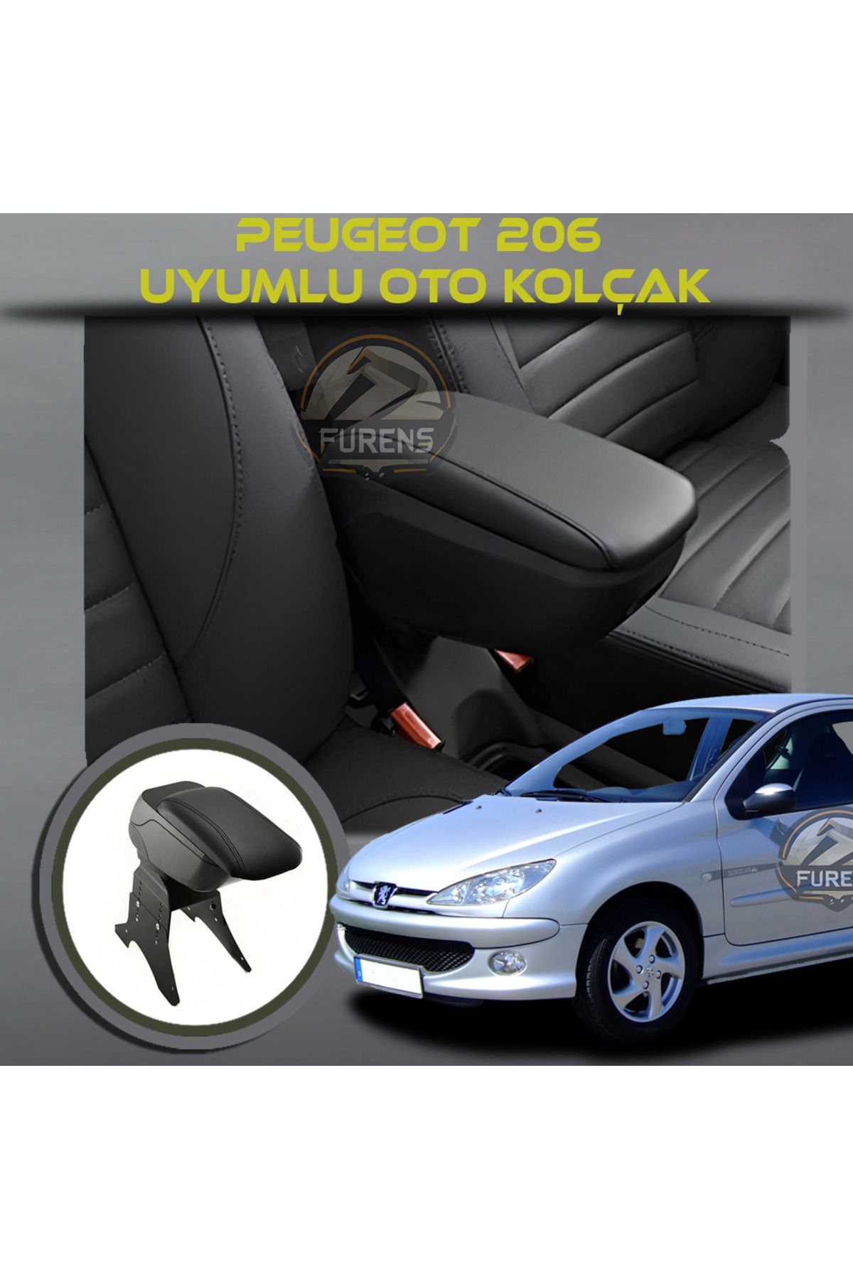 STS Oto Aksesuar Peugeot 206 1998-2003 Uyumlu Kol Dayama Ve Kolçak Sürgülü Bardaklıklı Ayarlanabilir Siyah Deri