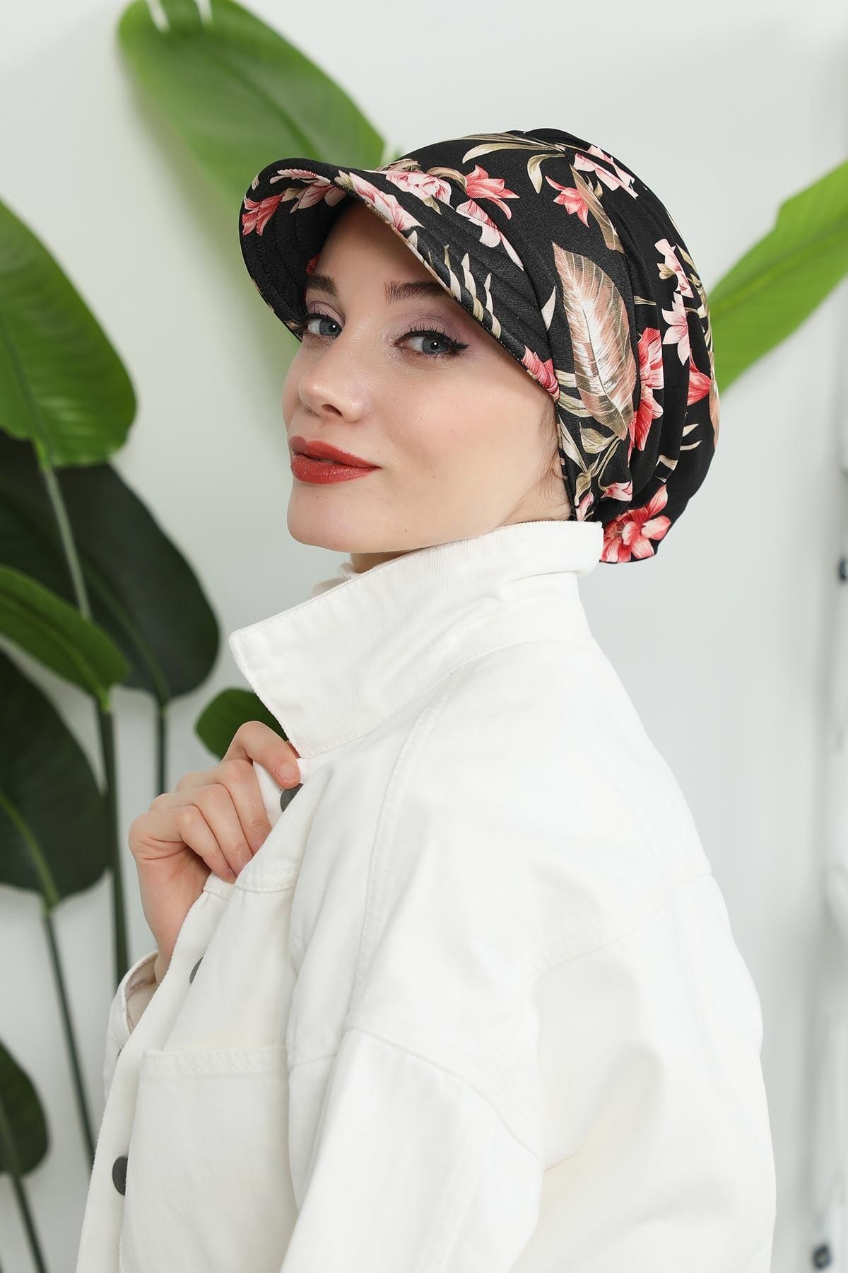 Aisha's Design-Pălărie cu vizor din bumbac pieptănat cu model - Bonnet, B-73YD 1