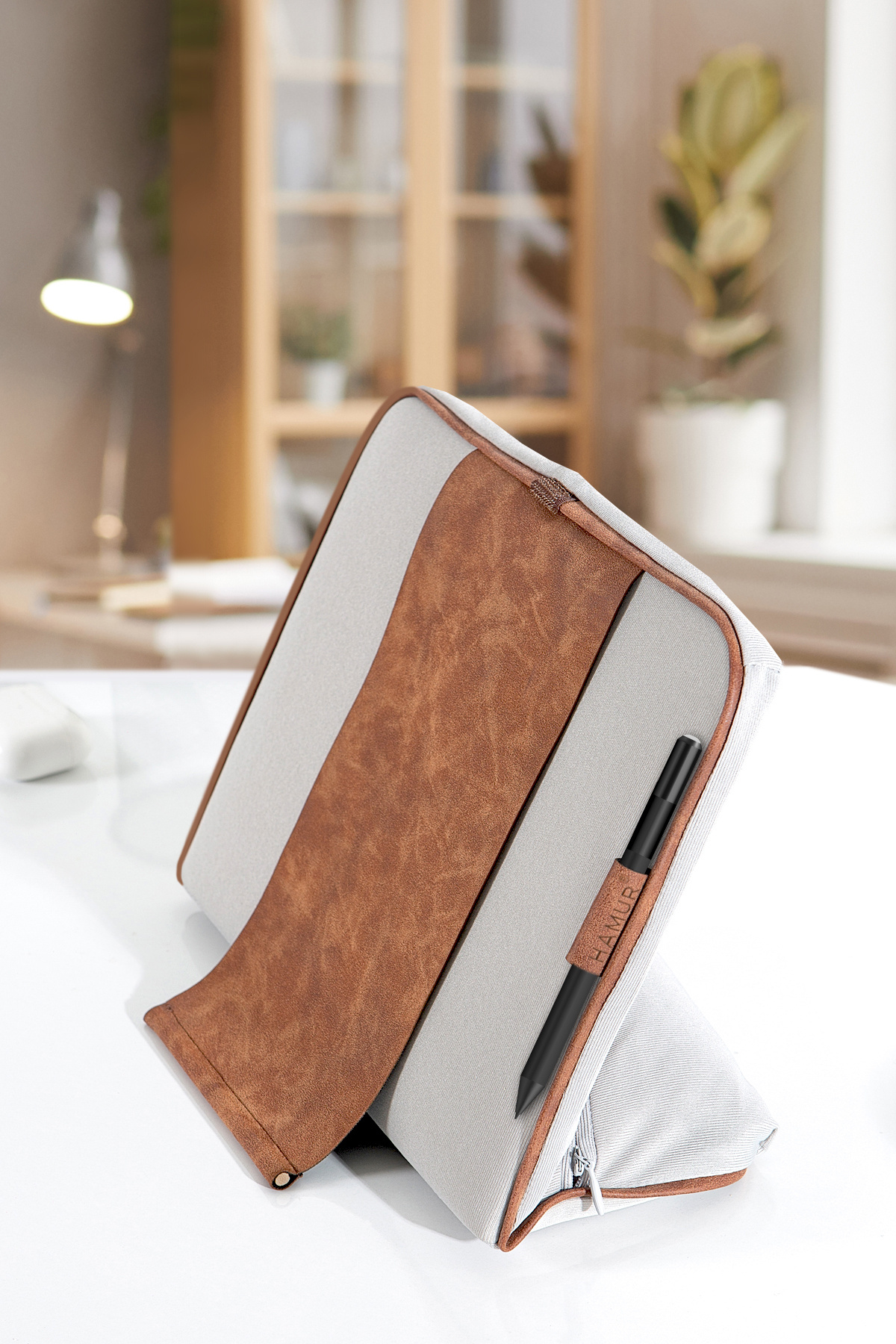 HAMUR-Mousepad με μαξιλαράκι/μαξιλάρι στήριξης καρπού Tablet Phone Stand Πλένεται ύφασμα Δερμάτινο Λεπτομερές γκρι 2