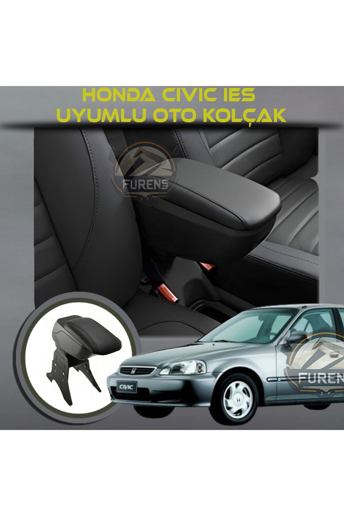 STS Oto Aksesuar Honda Civic İes Uyumlu Kol Dayama Ve Kolçak Sürgülü Bardaklıklı Ayarlanabilir Siyah Deri