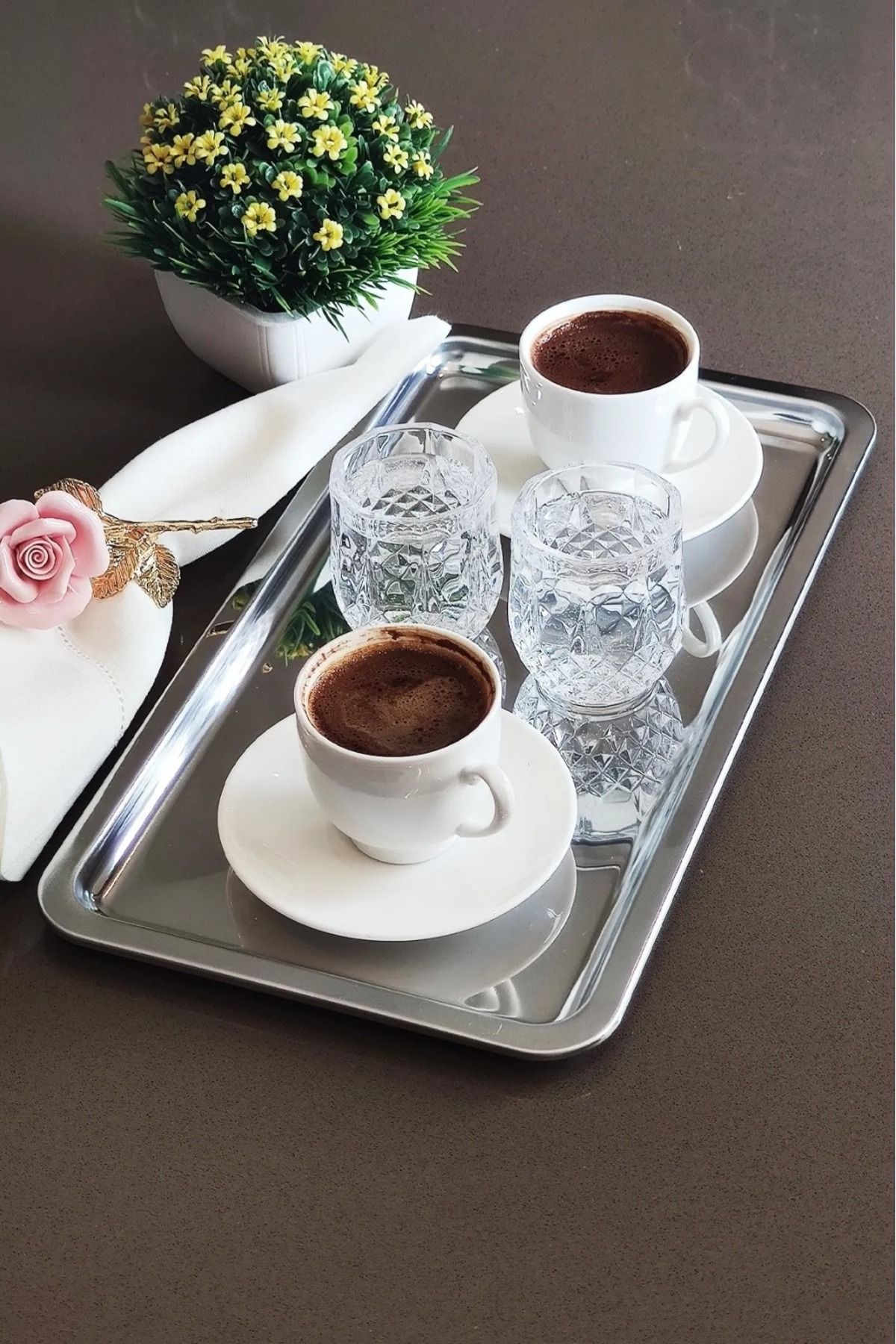 MG HOME 6 ADET GÜMÜŞ M Baton 23 X 13 Cm AKSESUARSIZ Sunum Tepsisi Kahve Çay Dikdörtgen Tepsi Paslanmaz