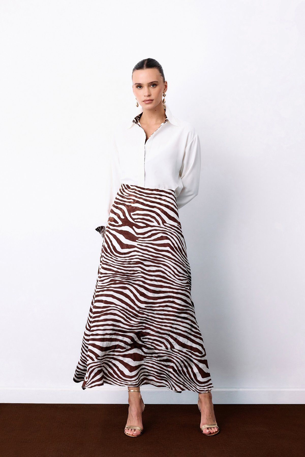 Sateen-Brown Zebra Patterned Skirt 5