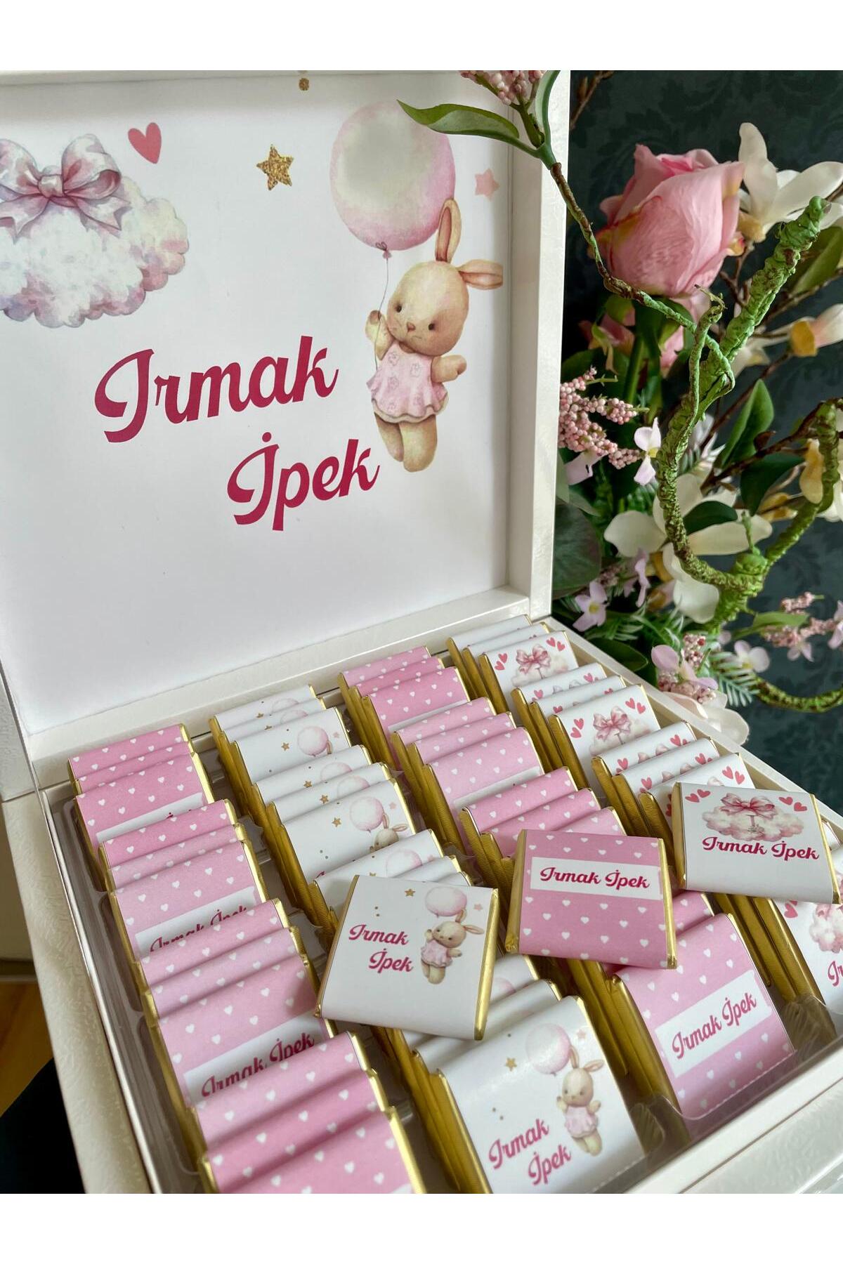 Minemiss Tasarım Lüks Kutulu Isme Özel Tasarımlı Kız-erkek Bebek Çikolatası 50 Adet Dogum-yaş Günü-hediyelik Çikolata fotoğrafı 2 (önizleme)