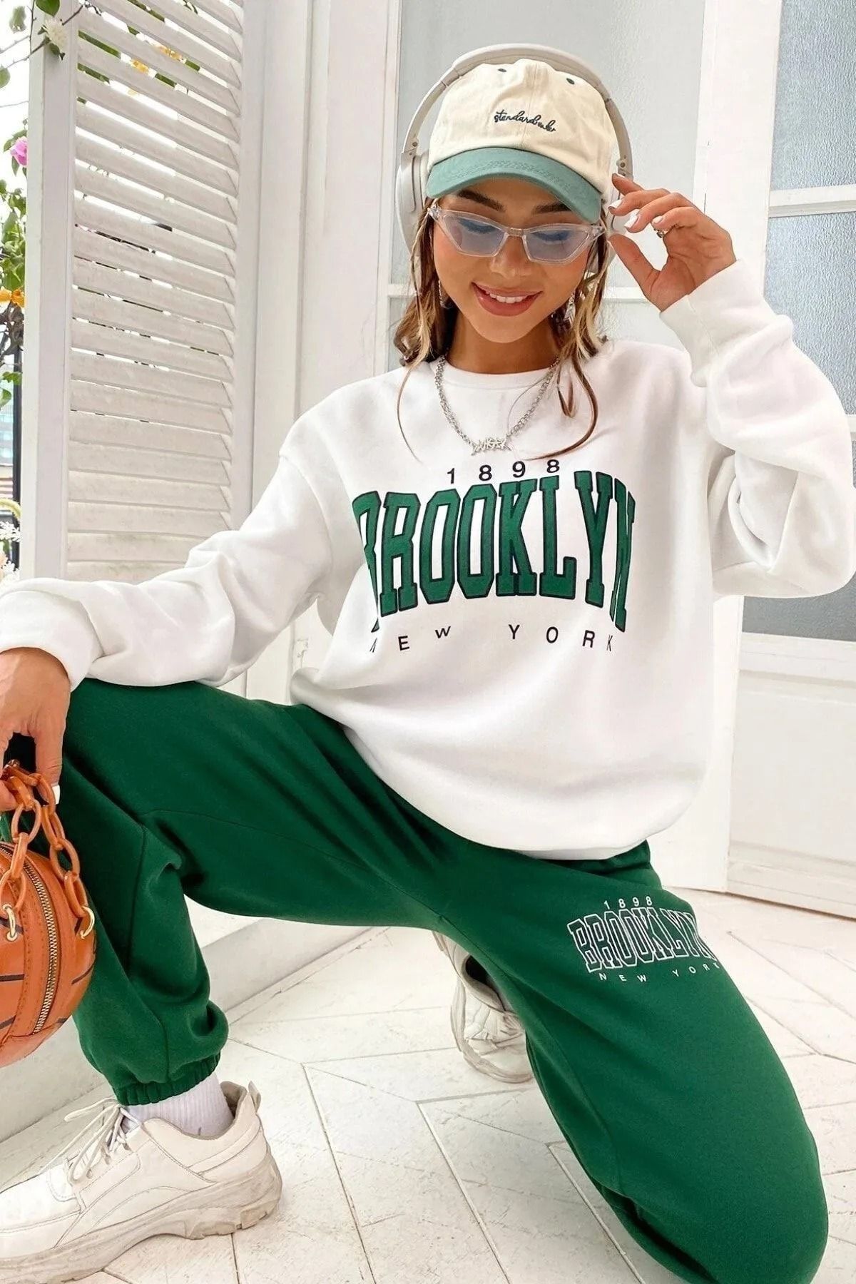 Rex Darius Brooklyn Detaylı  Kışlık, Pamuklu , Oversize Sweatshirt ve Eşorfman Takım 3 iplik