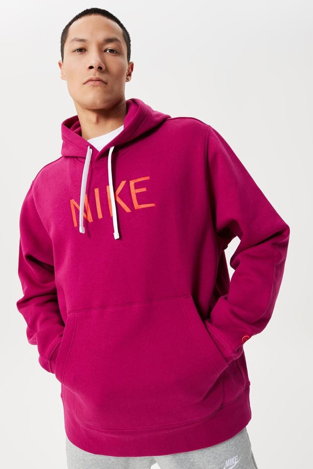 Nike Sportswear Men's Hoodie Erkek Kapüşonlu Sweatshirt Fuşya