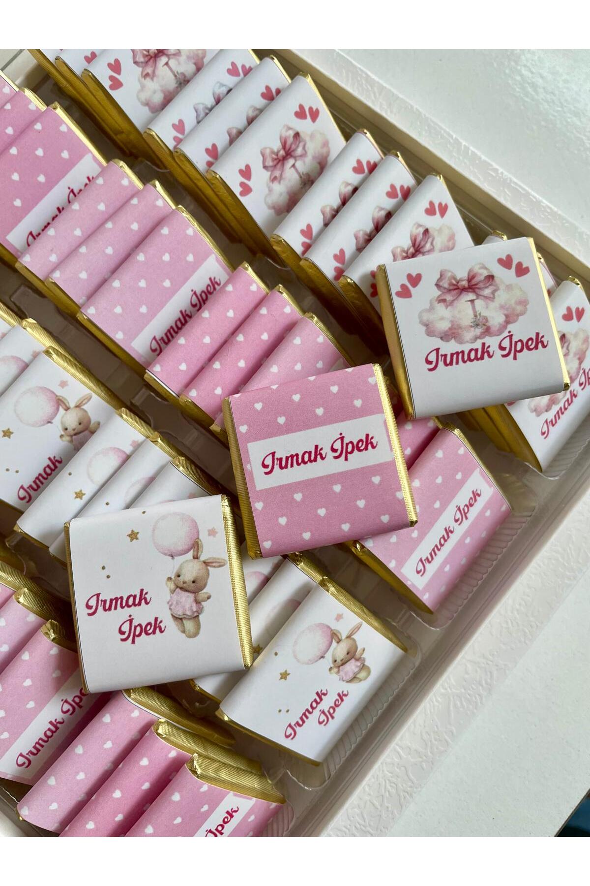 Minemiss Tasarım Lüks Kutulu Isme Özel Tasarımlı Kız-erkek Bebek Çikolatası 50 Adet Dogum-yaş Günü-hediyelik Çikolata fotoğrafı 3 (önizleme)