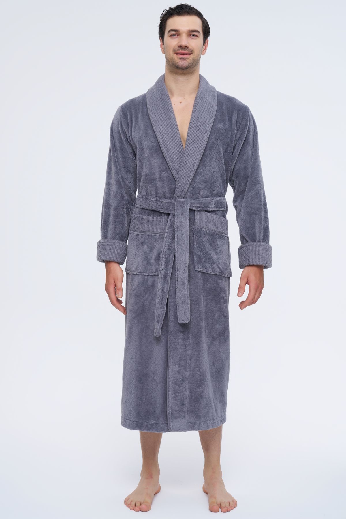 Nuşa-Bamboo Pattern Rice Collar - Antibacterial Cotton Men's Bathrobe 4