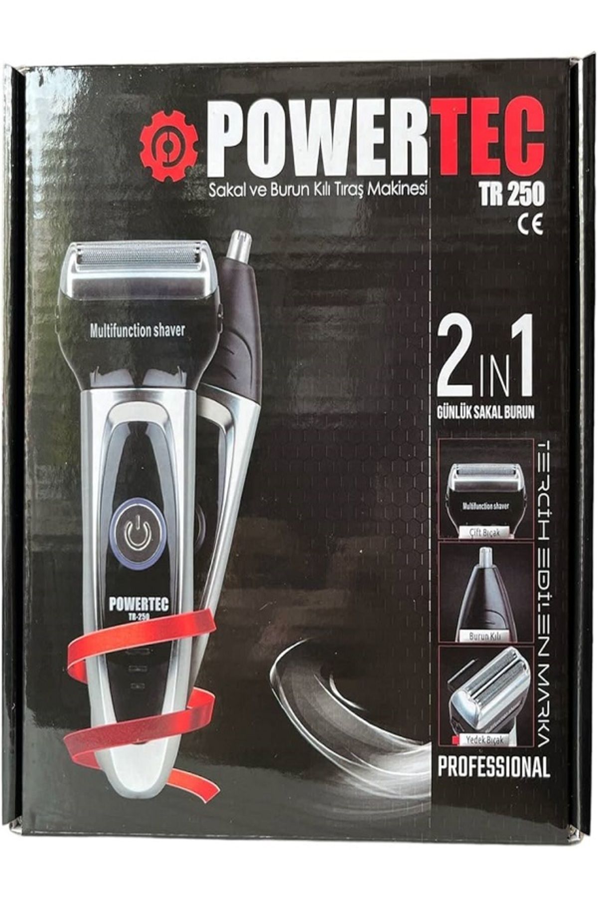 ماشین اصلاح قرمز برقی Tr 250 2 در 1 دستگاه بینی و ریش پاورتچ  Powertec