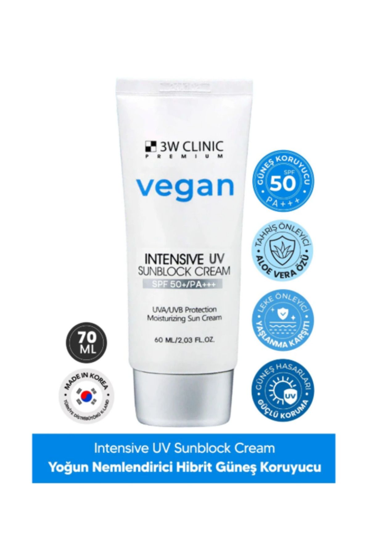 KLAND Yoğun Nemlendirme Etkili Vegan Hibrit Güneş Kremi SPF 50 PA +++ Premium Vegan UV Sun 60ml