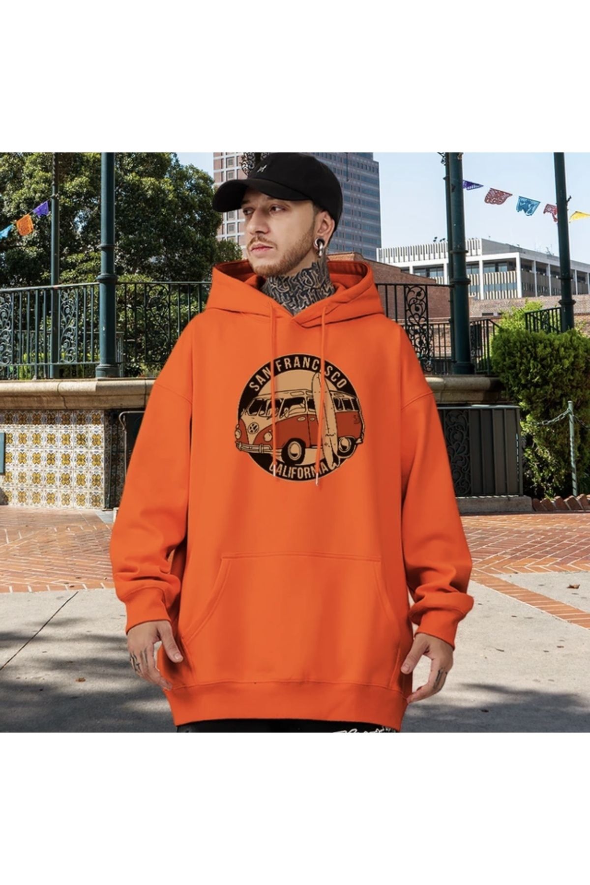 AMOR MAN BÜYÜK BEDEN ÖZEL TASARIM KAPÜŞONLU SAN FRANCİSCO BASKILI OVERSİZE ERKEK SWEATSHIRT