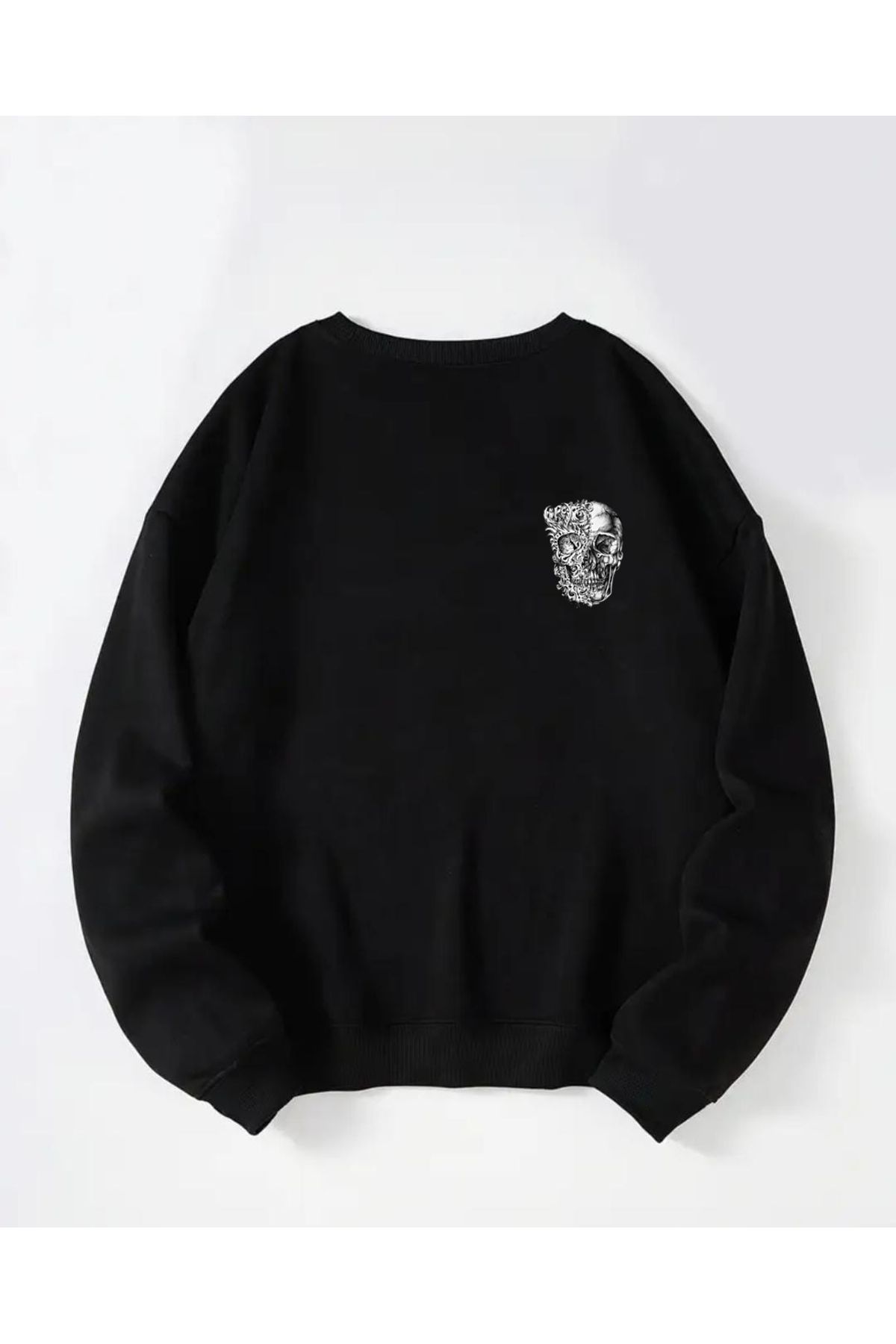 DWN WEAR Kurukafa Baskılı 0 Yaka Basic Unisex Sweatshirt