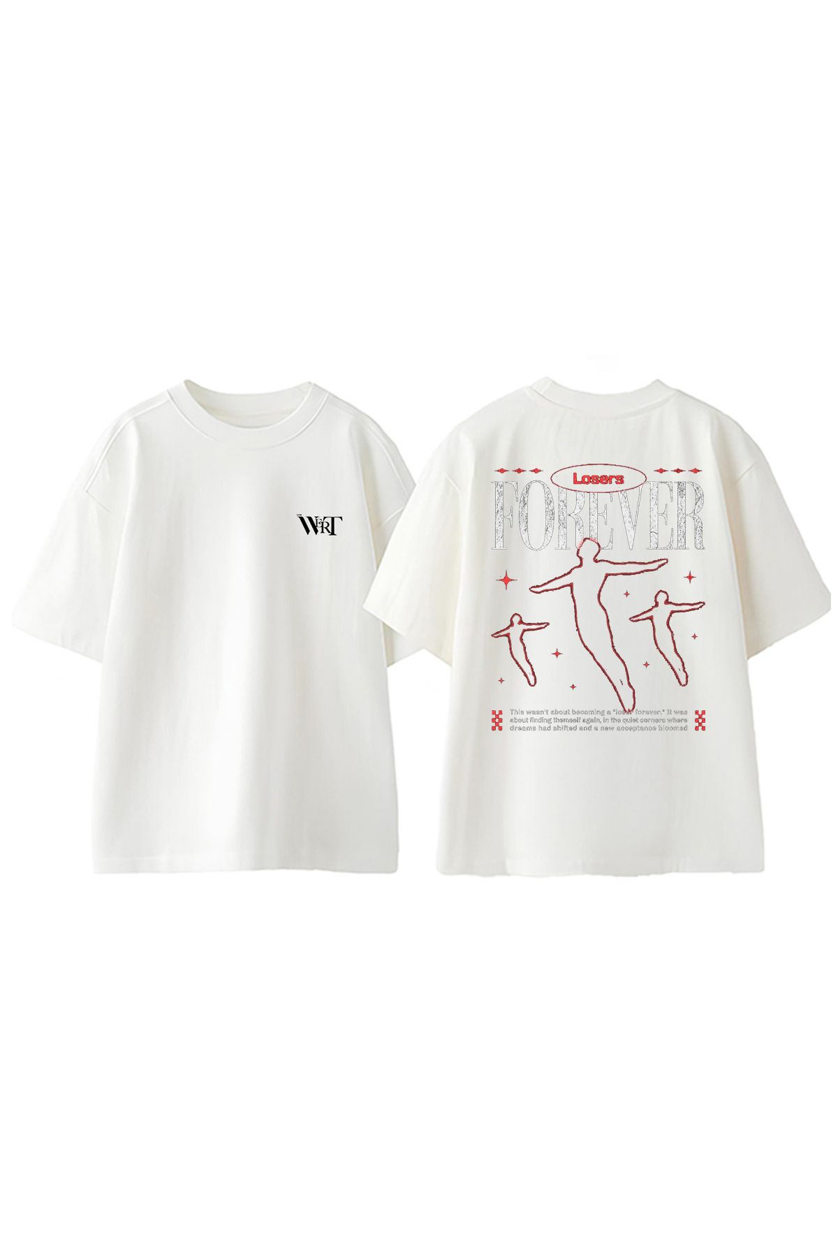 THEWERT-Μπλουζάκι Losers Forever Design Back Printed Βαμβακερό λευκό oversize μπλουζάκι 1