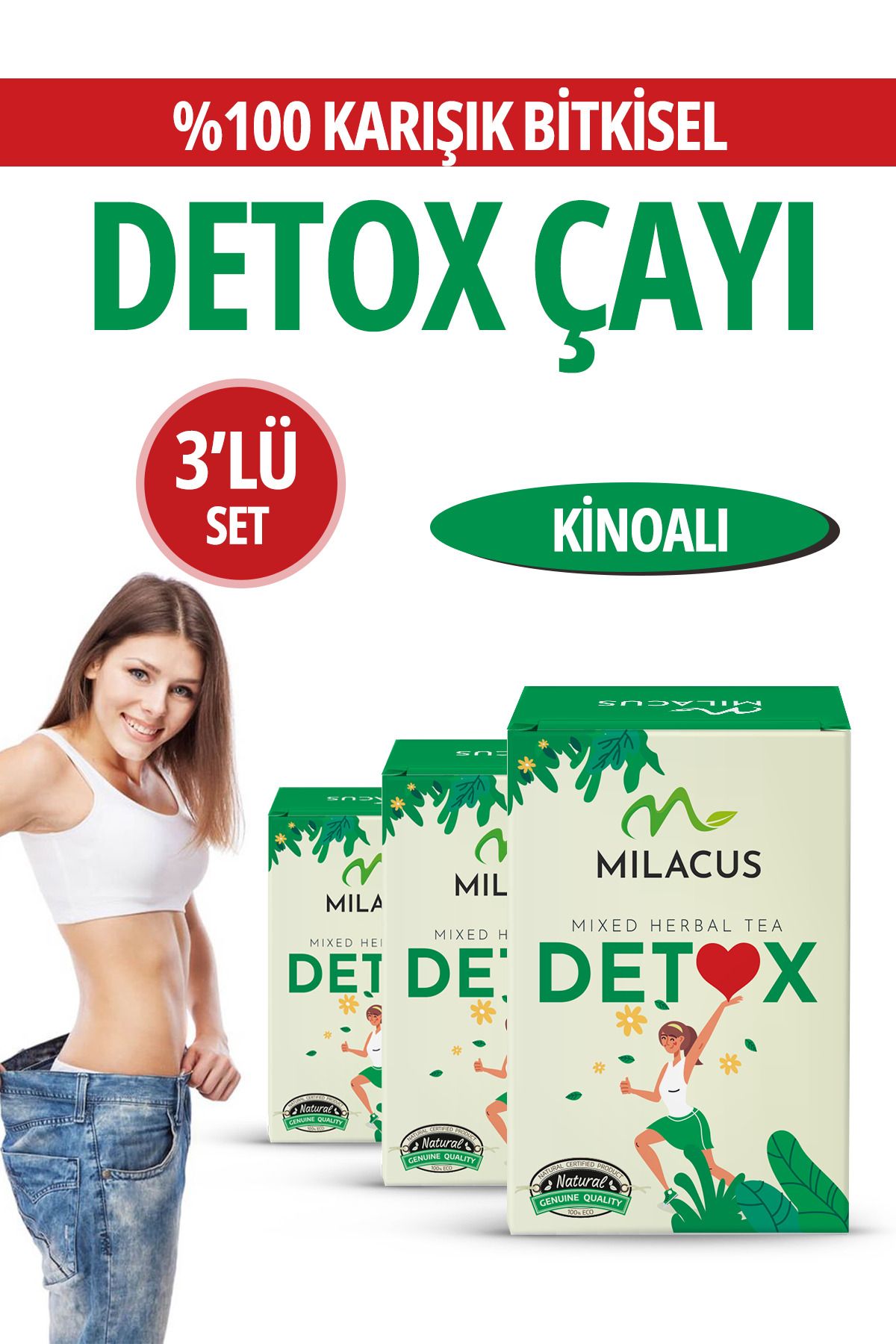 milacus Kinoa Çay Bitkisel Istah Kapatici Özel Karışımlı Detox Bitkisel Çay ( 3 Lü Set )